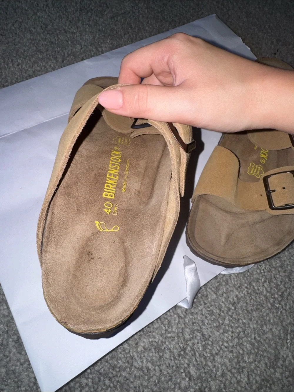 Birkenstock Men’s Two-Strap Sandals in Tan with Black Buckles
